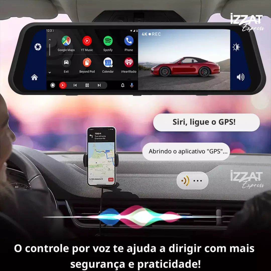 Retrovisor Inteligente 4K Tazzi c/ AndroidAUTO & Apple CarPlay + Brinde Câmera de Ré - Imagem 6